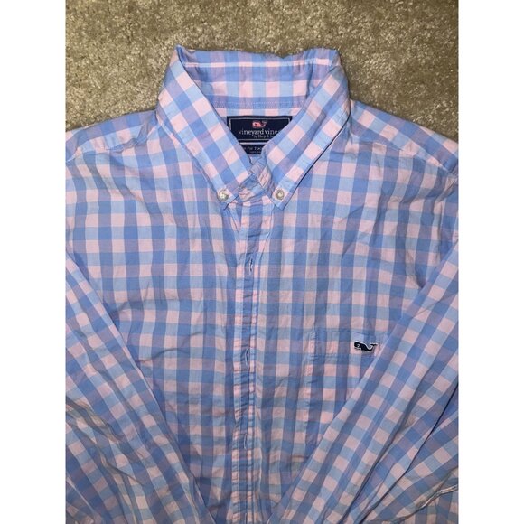 Vineyard Vines Slim Fit Tucker Shirt Men Medium Tattersall Blue Pink Button Down - Picture 2 of 5